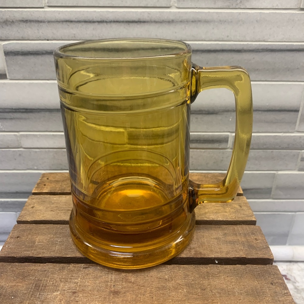 Vintage MCM Amber Glass Beer Mug with Handle